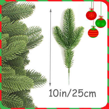 JK-GMTE 30PCS Christmas Pine Needles Green Artificial Pine Branches Fake Greenery Pine Picks for Christmas Crafts Garland Wreath Twigs Stems Tree Decorations