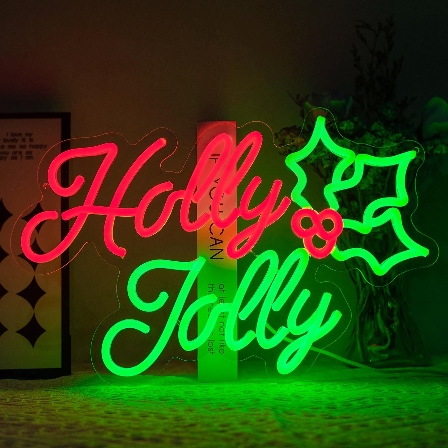 Virlusy Holly Jolly Neon Signs for Wall Decor Dimmable Merry Christmas Led Lights Signs Holly Berry Letters Neon Light for Christmas Party Bar Bedroom Home Shop Party Decor Birthday New Year Gifts