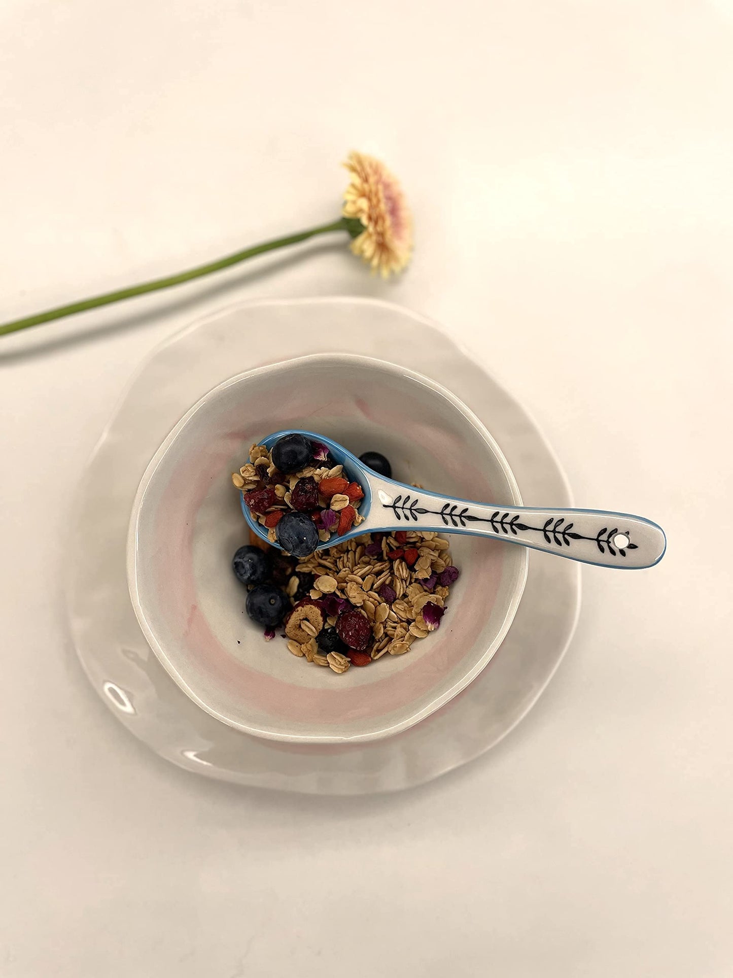 Ceramic Soup Spoons 6 Pcs- Hand-Painted Vibrant Small Serving Spoons for Ramen, Cereal, Yogurt, Dips, Microwave & Dishwasher Safe, Cute Spoons for Kitchen & Gifts