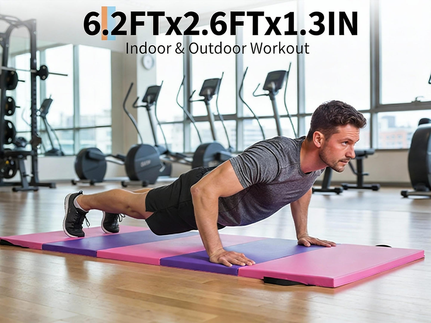 Folding Gymnastics Mat & Exercise Mats&Gymnastics Tumbling Mats-Thick Portable Home Gym Floor Pad for for Pilates, Aerobics, and Martial Arts Fitness Training，Five Pads Folding design