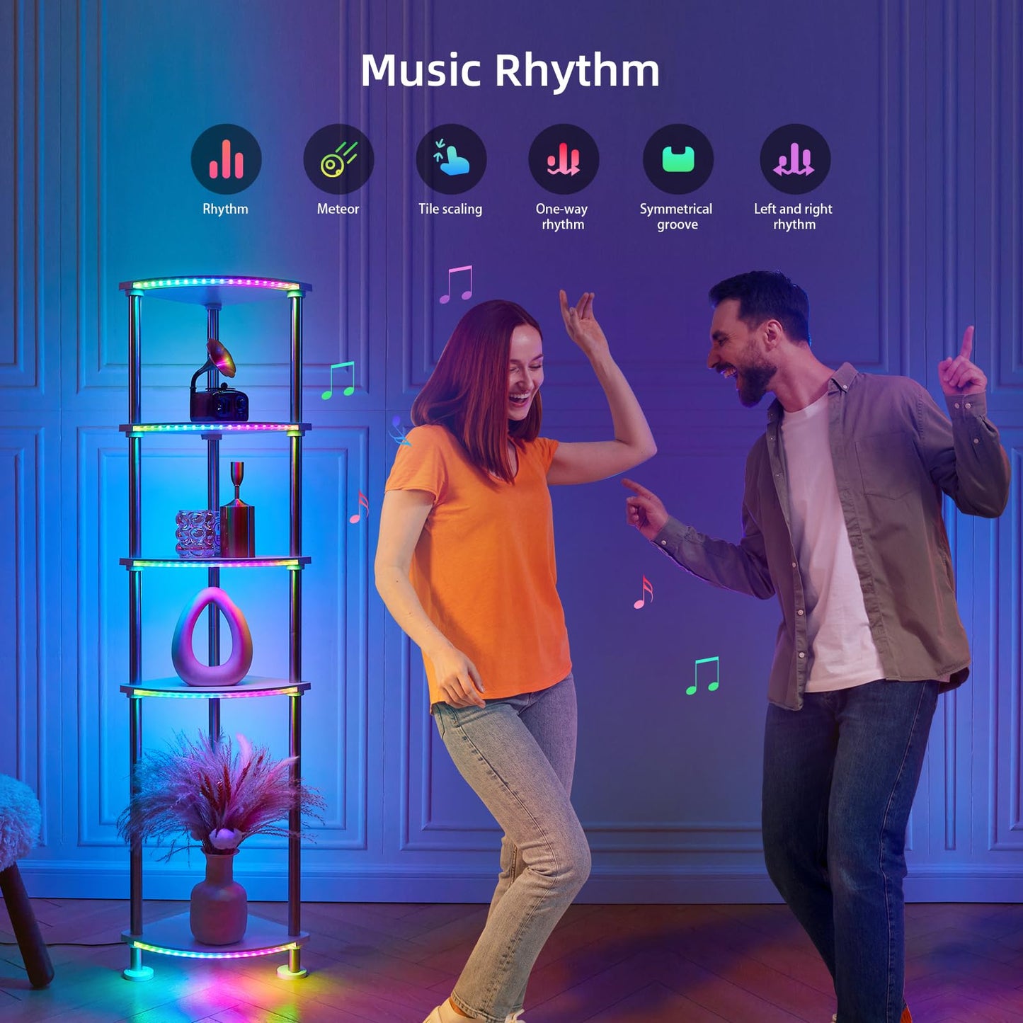 HOPEDAMAI Floor Lamp with Shelves Height Adjustable Music Sync LED Corner Floor Lamp with Charging Stationl Dimmable and Timing RGB Standing Lamp for Christmas Gifts White 5-Tier