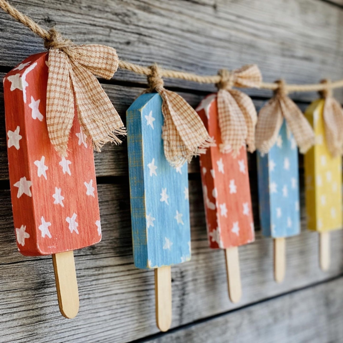 HunnmingRe Summer Patriotic Garland 10 ft 4th of July Red Blue White Yellow Banner American Summer Ice Cream Hanging Decoration for 250th Anniversary Independence Day Home Mantel Wall Party Supplies