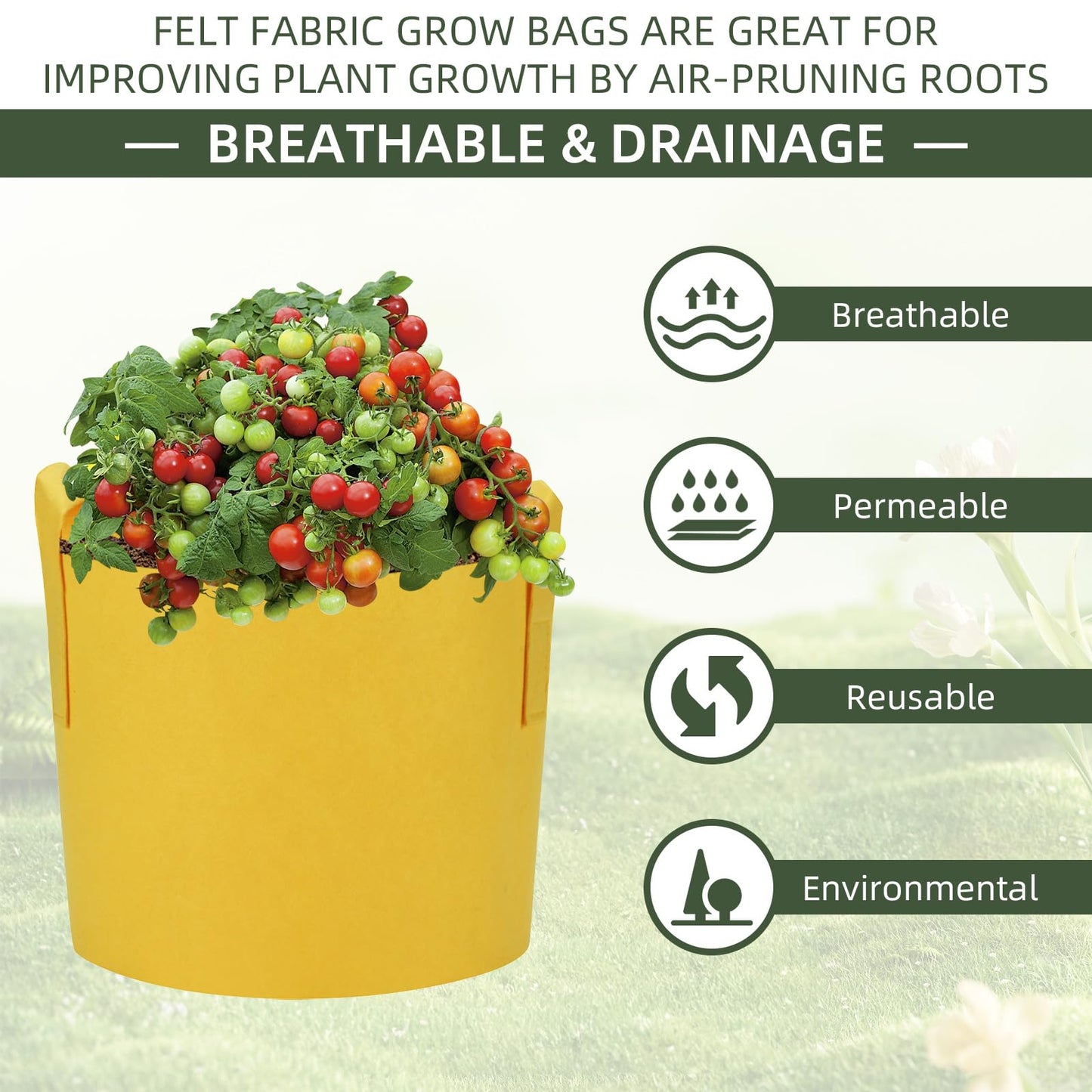 Ohiyoo 6 Pack 10 Gallon Grow Bags, Colorful Fabric Plant Pots with Handles, Garden 10 Gal Fabric Grow Pots, Vegetable Plant Growing Bags for Garden (10 Gallon)