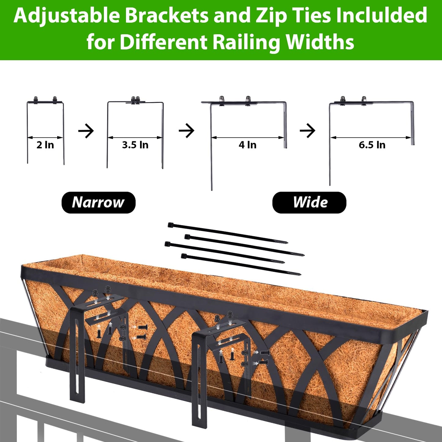 HKZ Deck Balcony Railing Planter Window Boxes - 3 Pack 24 Inch Planter Box, Balcony Planters Railing Hanging, Window Boxes Outdoor Fence Planters