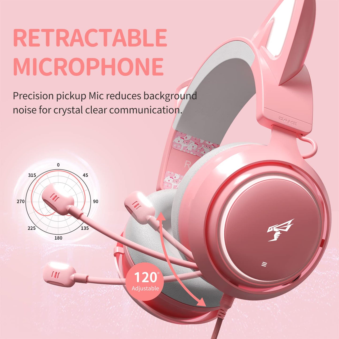 SOMIC GS510 Gaming Headset, Cat Ear Headset PC Gaming Headphones with Retractable Mic Noise Cancelling, Stereo Sound, DIY Face Covers for PC, PS4, PS5,Xbox One(Only White LED Light)-Pink