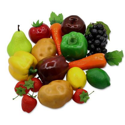 18Pcs Fake Fruits Vegetables Realistic Artificial Frutis Foam Decoration Faux fruit Lifelike Simulation Vegetable for Home Kitchen Festival Ornament Bell Peppers Strawberry Carrots Plastic Lemon