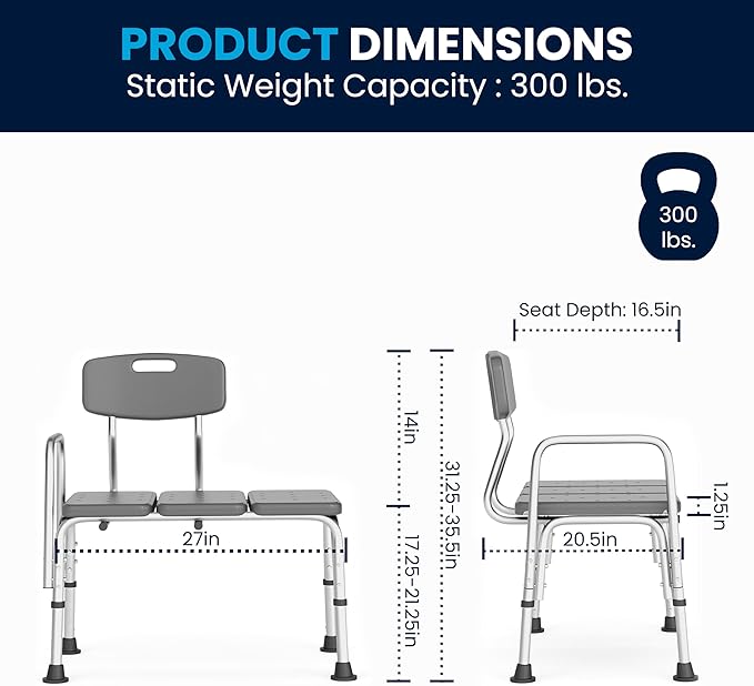 Flash Furniture HERCULES Series 300 Lb. Capacity Adjustable Gray Bath & Shower