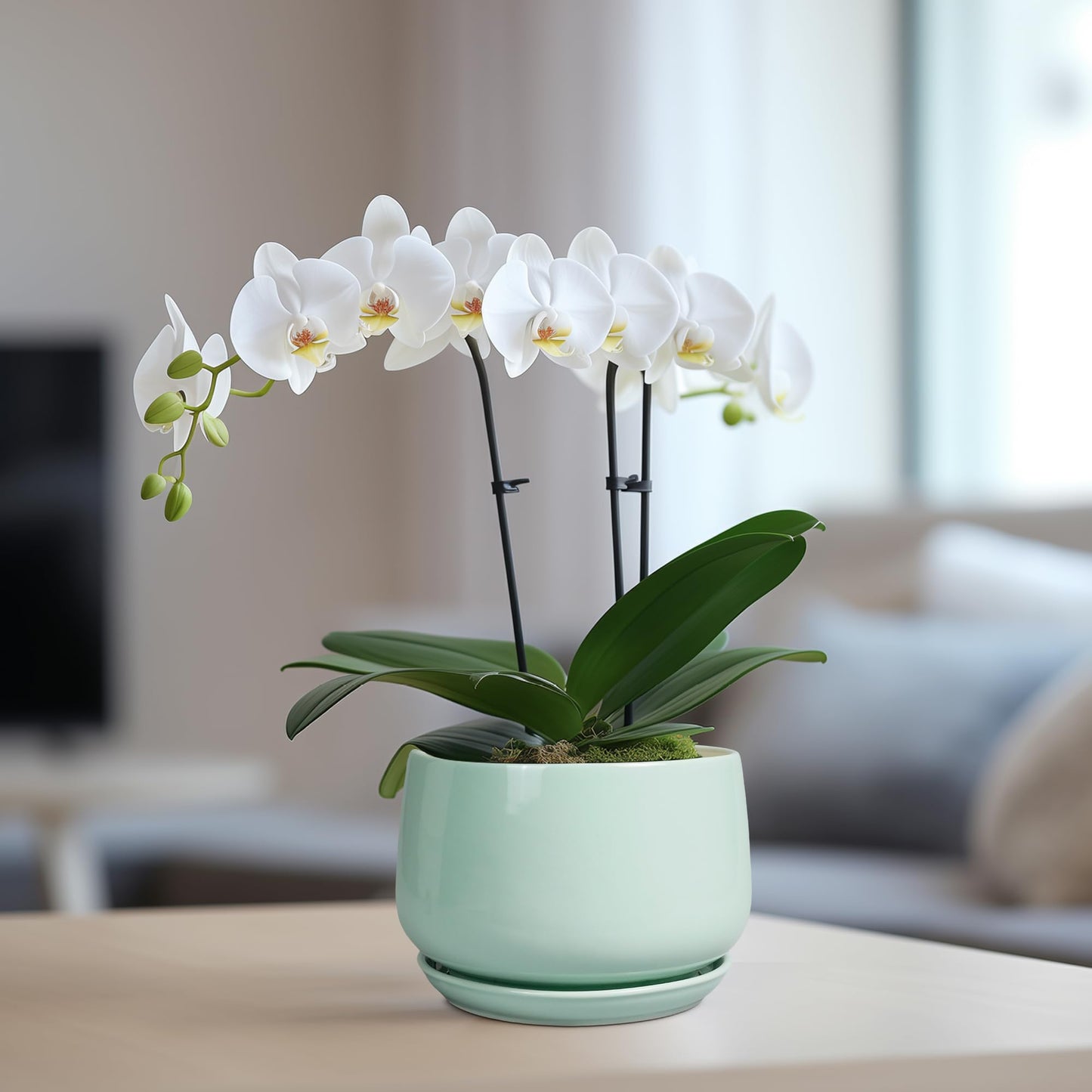G EPGardening Ceramic Plant Pots - 6 Inch Pot for Plants, Ceramic Planter with Drainage and Saucer, Flower Indoor Outdoor Planter, Modern Bathroom Decor, Birthday Gifts, Green