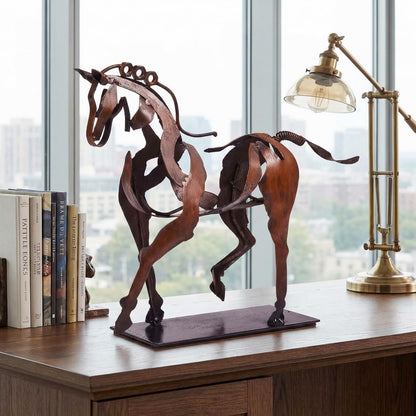 SunBlogs Art Handmade Horse Statue - Unique Rustic Decor for Office & Home - Hand-Painted Metal Sculpture - Perfect Handicraft Gift for Horse Lovers (Brown)