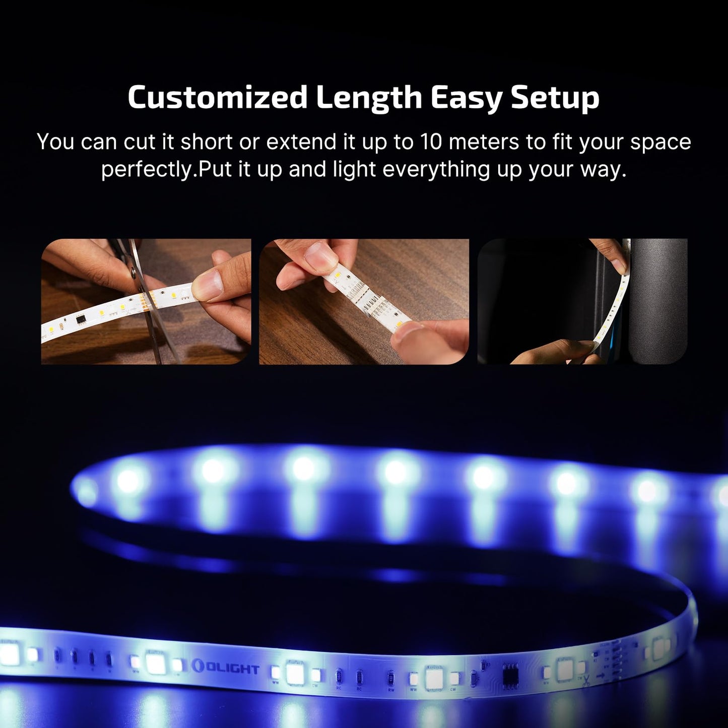 OLIGHT Ostrip 2 RGBIC LED Strip Light 16.4ft, DC24V 2700K-6500K, 0.25m Unit Cuttable, IP65, 5M Adhesive, Smart APP+Alexa, Music Sync, 44 Scene, ETL, High CRI, Plug & Play for Bedroom/Gaming/TV
