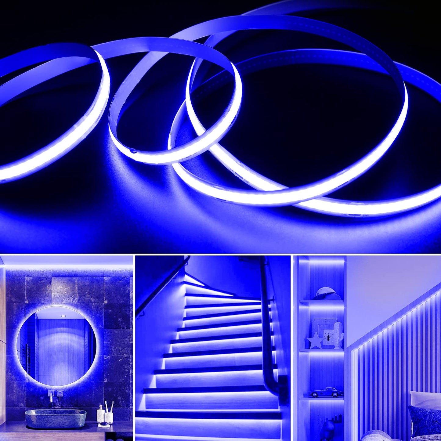 Smacen USB Powered COB Led Strip Lights, 6.56Ft Battery Operated Blue LED Strip Lights, High Brightness Flexible LED Tape Lights for Room, Cabinet, Bedroom, Kitchen, Party, Home DIY Indoor Deco