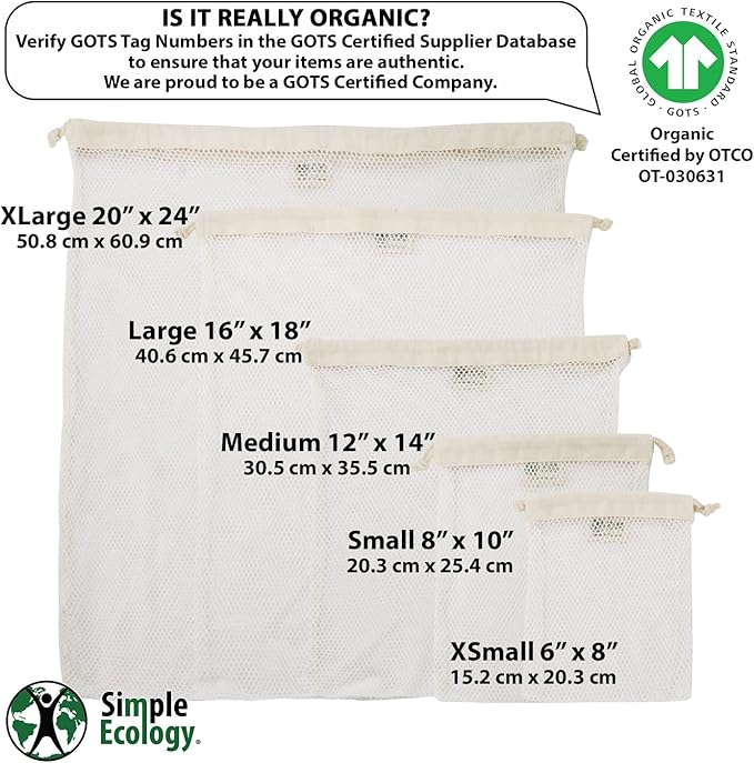 Simple Ecology Organic Cotton Mesh Laundry Bag; Machine Washing Bags