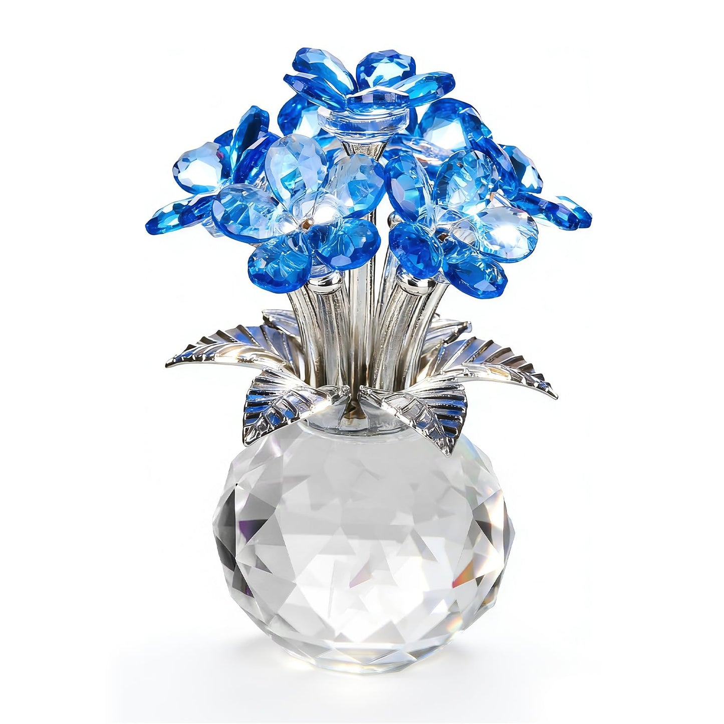 XLSJGYP Blue Crystal Flower Glass Gifts for Sister Girlfriend Women Girl Wife,Crystal Flowers Bouquet Collectible for Wedding Anniversary Mom from Daughter Son (Blue Flower 02)