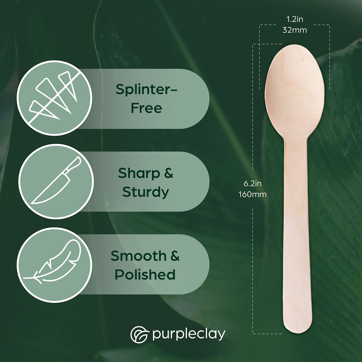 PURPLECLAY Disposable Wooden Spoons for Eating – 300 Pack Wooden Disposable Spoon, FSC Certified Wood Small Compostable Spoons, Biodegradable Wood Cutlery, Plastic-Free Utensils for Parties in Bulk