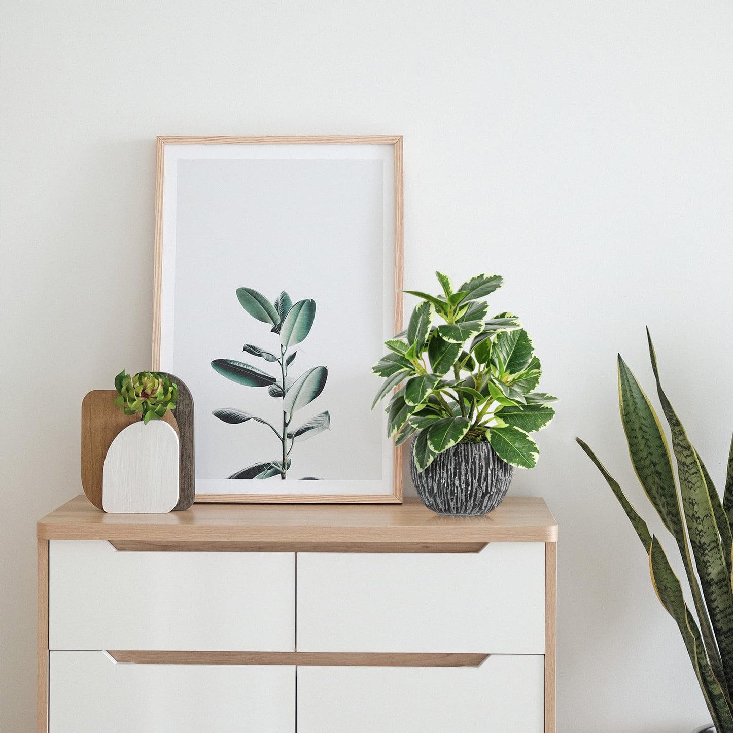 Artificial Plants Indoor Outdoor, Faux Variegated Oak Leaf Plant, Fake Potted Plants Artificial Decor for Coffee Table Desk Shelf, Faux Plants Indoor for Living Room Bathroom Bedroom Entryway Office