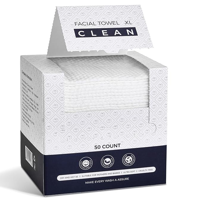 Disposable Face Towels XL, Viscose Biodegradable Large Dry Wipes, Super Soft &
