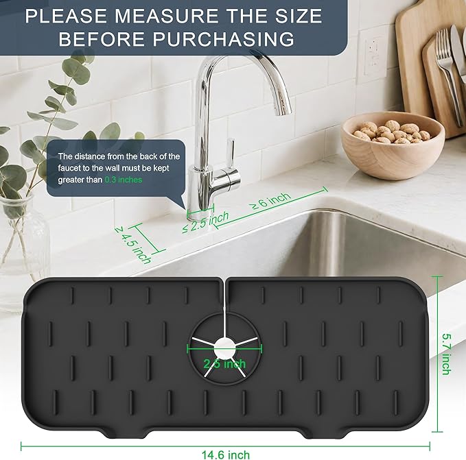 Kitchen Faucet Sink Splash Guard, Silicone Faucet Water Catcher Mat – Sink