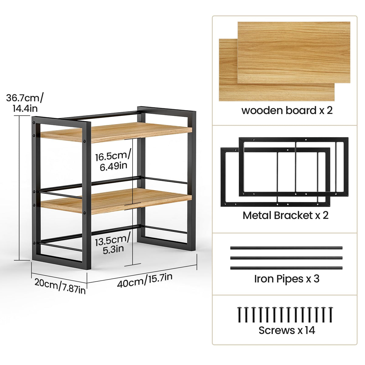 ART-GIFTREE Office Desk Shelf Organizer, Wood Desktop Bookshelf Supplies Storage Rack, Shelf for Top of Desk and Dresser (Black-2 Tier)