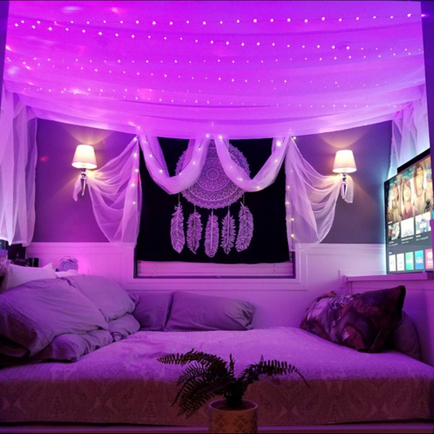 RUICHEN Plug in Fairy Lights with Switch, Waterproof 66 Ft 200 LED Silver Wire Starry String Firefly Lights for Bedroom, Patio, Garden, Balcony, Dorm, Pink
