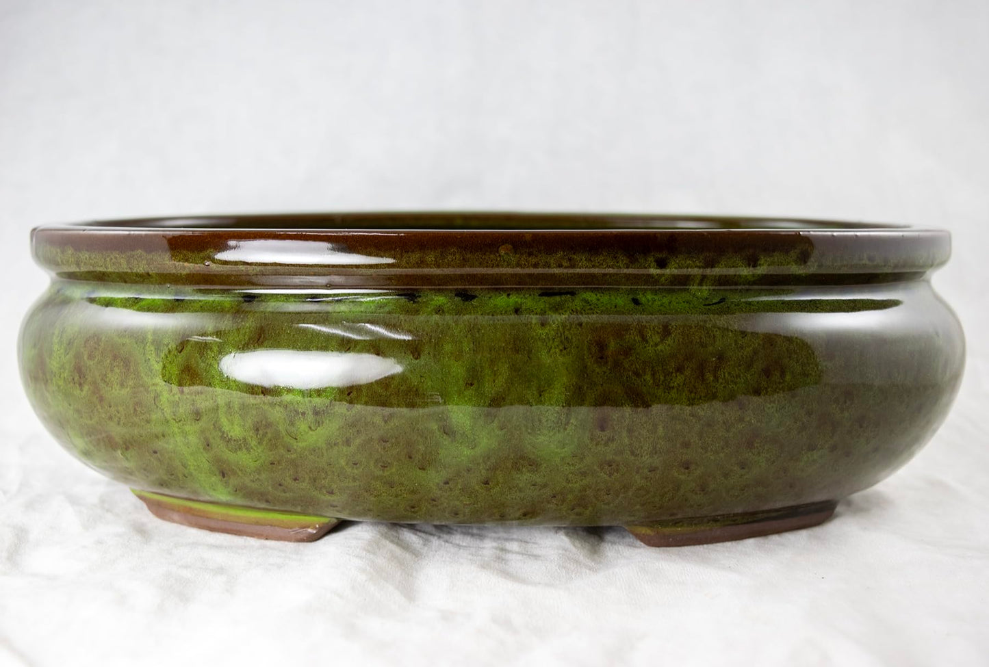 Yubonzai Oval Glazed Bonsai Pot, Cactus & Succulent Planter + Mesh, Outside Dimension 12"x 8.5"x 3.75" - Moss Green (638-12MG)