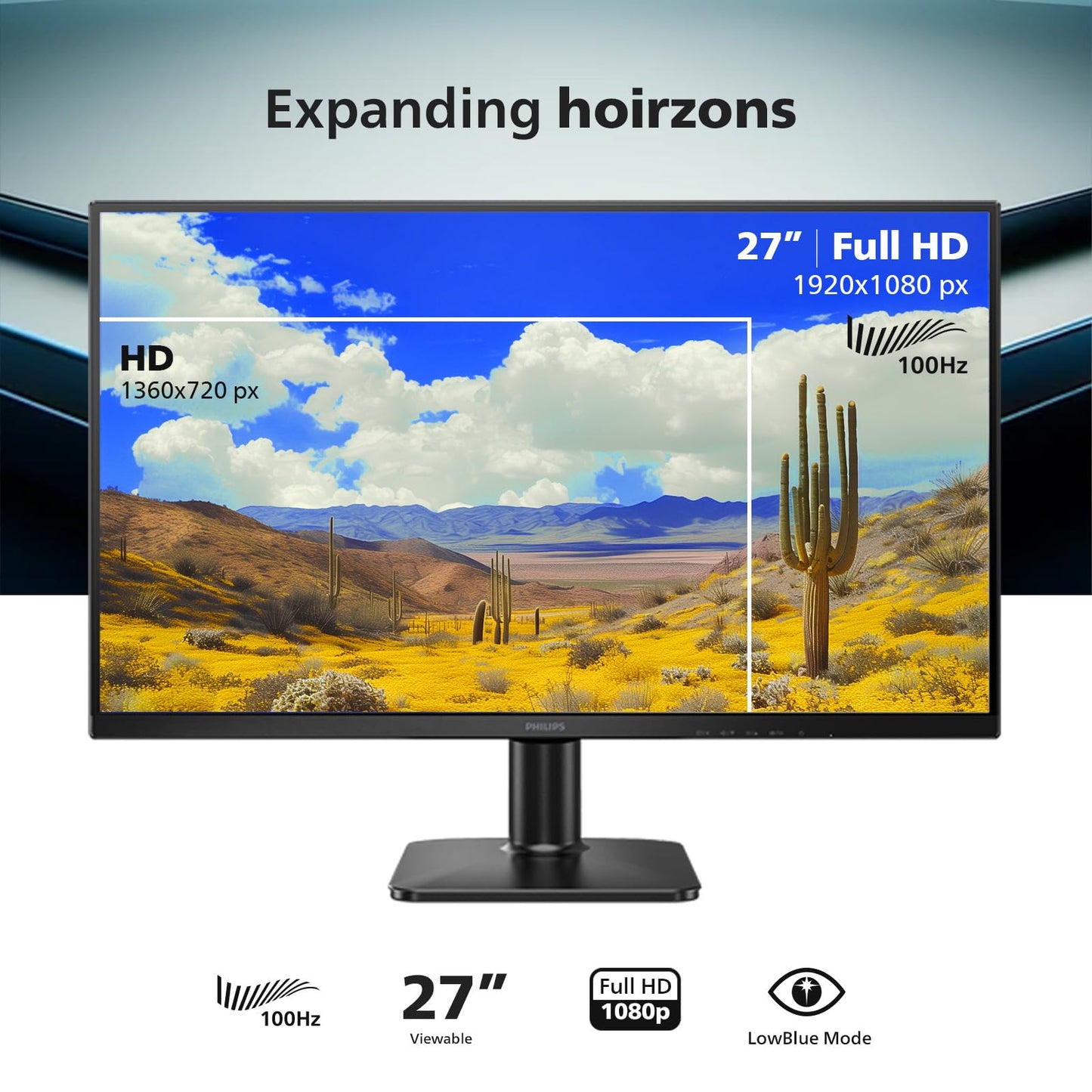 Philips 221V8LB 22 inch Class Thin Full HD (1920 x 1080) Monitor, 100Hz Refresh Rate, VESA, HDMI x1, VGA x1, LowBlue Mode, Adaptive Sync, 4 Year Advance Replacement Warranty