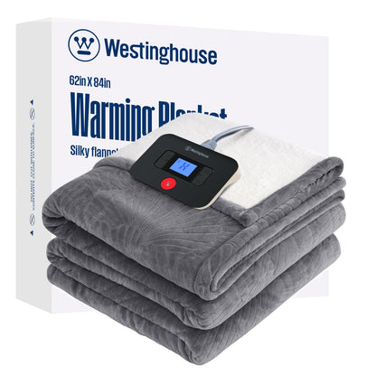 Westinghouse Heated Throw Blanket, Flower Jacquard Electric Blanket Throw with 6 Heating Levels and 2-10 Hours Auto-Off, Flannel to Sherpa Super Cozy Heated Blanket, Machine Washable (50" x 60" Beige)