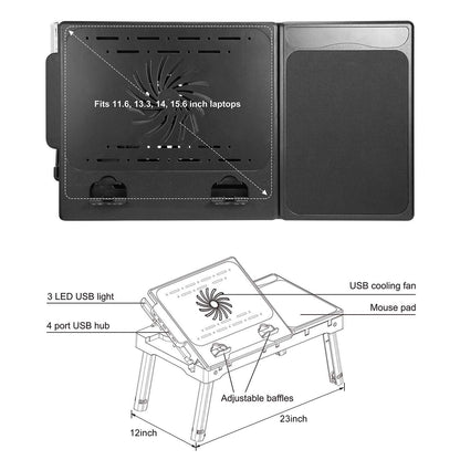 Moclever Laptop Bed Stand – Adjustable Laptop Table with Cooling Fan, Foldable Laptop Desk with USB Hub, LED Light & Storage – Multi-Functional Computer Tray for Bed, Sofa, Home, and Office