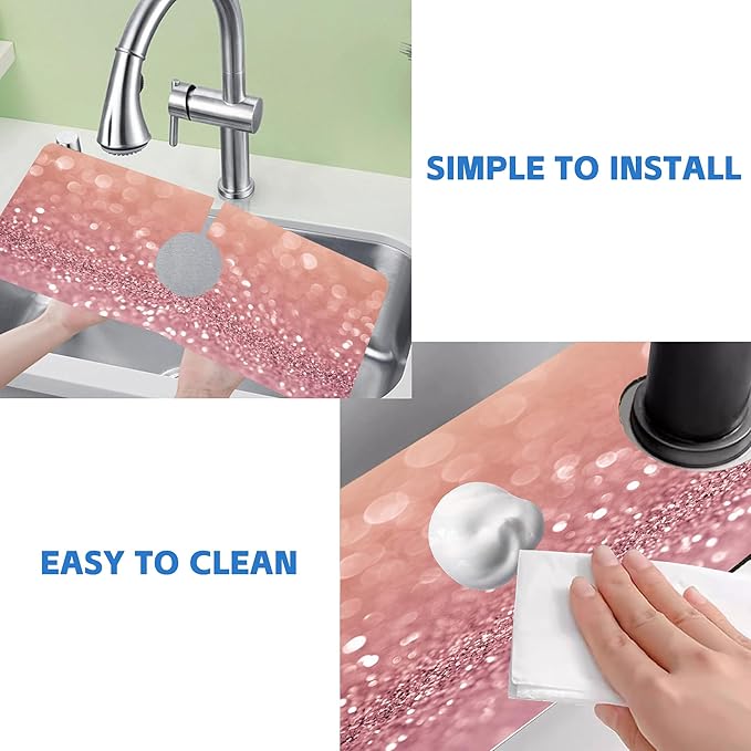 Abstract Pink Glitter Diamond Sink Faucet Absorbing Mat Sink Splash Guard