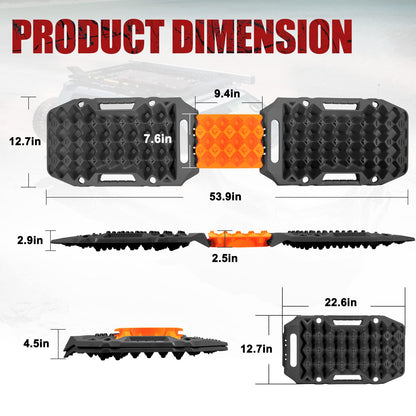 BUNKER INDUST Offroad Traction Boards with Jack Base (Gen 8) Black + Heavy Duty Tow Strap Recovery Kit