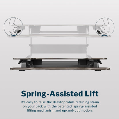 Vari Varidesk Pro Plus 36 Standing Desk Converter for Home Office – 11 Height Settings + Spring-Loader Lift, 2 Tier Design with Keyboard Tray, Fits Tables 26.5" Deep – Fully Assembled (Espresso)