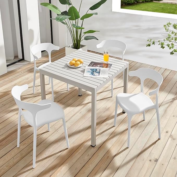 Modern Stackable Dining Chair Set, No Assembly, Plastic Chair, Patio Chair, Suitable for Indoor and Outdoor Cafes and Restaurants, Set of 4 (Cloud White)