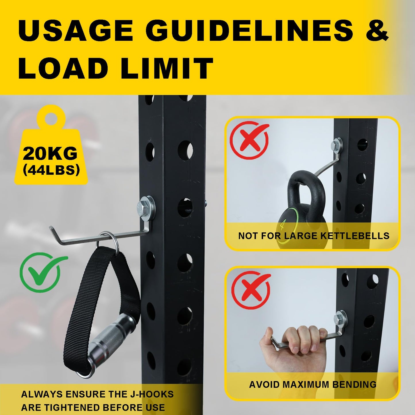 Lights Mountain Squat Rack Hooks for 5/8" & 1" Holes, Stainless Steel Storage Hangers with Spacer, Rack Organizer for Cable Attachments, Resistance Bands & Gym Accessories (2 Pack)