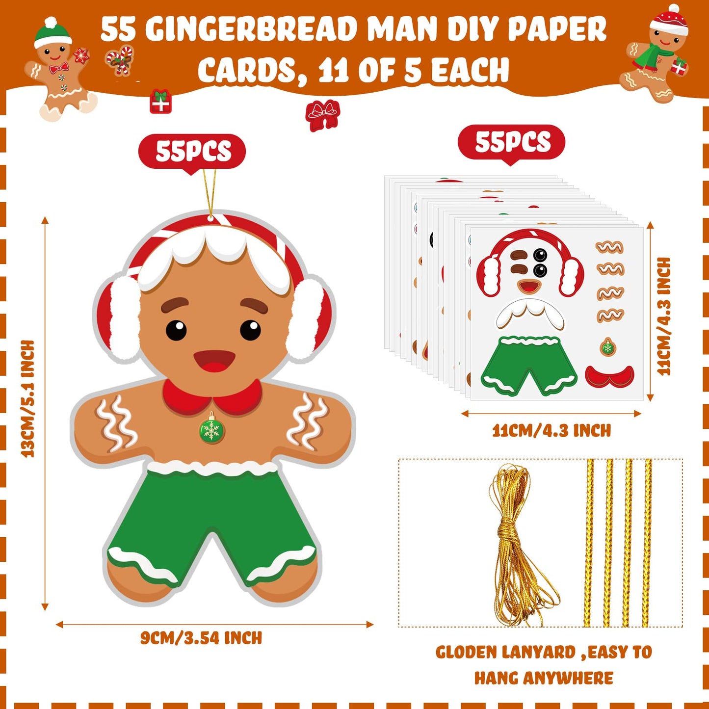55 Pcs Christmas Crafts Kits for Kids DIY Gingerbread Ornaments Kit Make Your Own Gingerbread Man Arts and Crafts Projects for Kids Ages 3 4 5 6 8 10