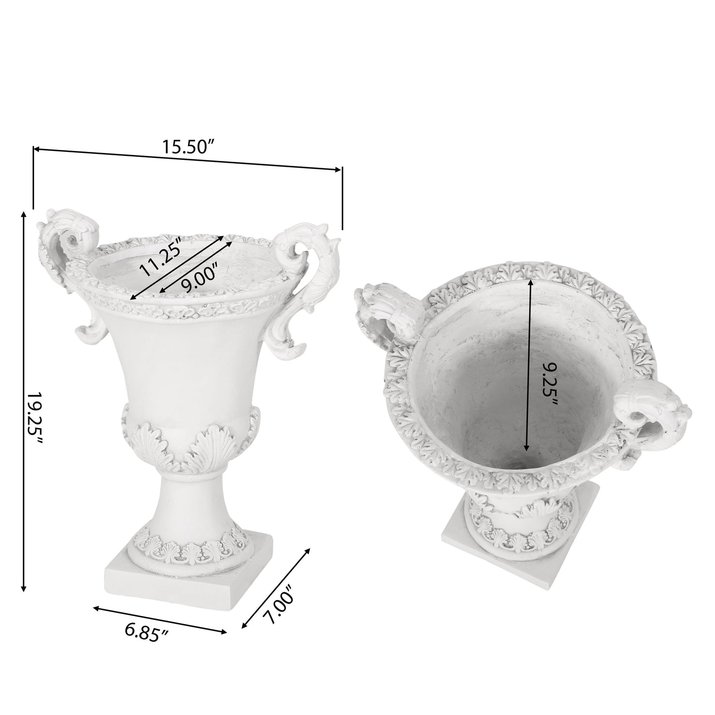 Christopher Knight Home Jorine Patio Planter, Light Concrete Planter, Mid-Centry Gadern Urn, Floral Relif Design, Large Garden Pot, Flower Urn with Drainage Hole for Backyard Home, Antique White