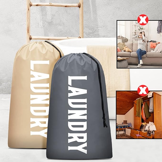 2 Pack XL Travel Laundry Bag, Machine Washable Dirty Clothes Organizer