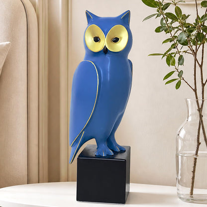 Royal Blue Resin Owl Statue – Mid-Century Modern Owl Sculpture – Retro-Style Abstract Art Home Decor – Freestanding Ornament for Living Room, Bookshelf, or Mantel – 15.7-Inch Resin Owl Sculpture