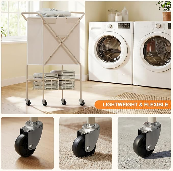 Laundry Basket with Wheels:88L Rolling Laundry Cart Foldable Metal Frame Dirty
