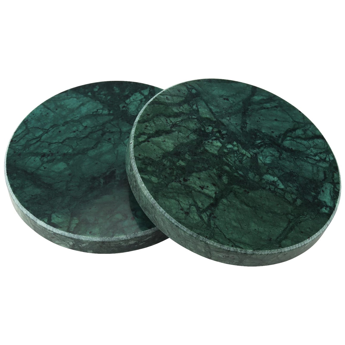 HEIHAK 8 PCS 4 Inches Marble Coasters, Round Stone Decorative Modern Coasters with Non-Slip Bottom for Glasses, Cups, Mugs, Emerald