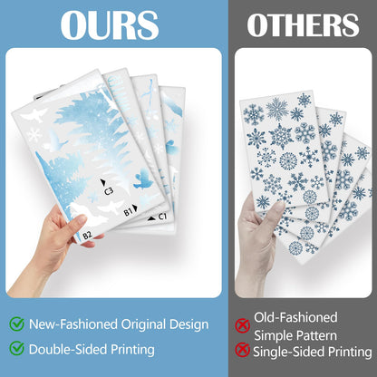 Yovkky Christmas Window Clings 4 Sheets, Winter Wonderland Snow Deer Elk Stickers Decals Decor, Xmas Tree Snowflakes Reindeer Holiday Home Kitchen Decorations