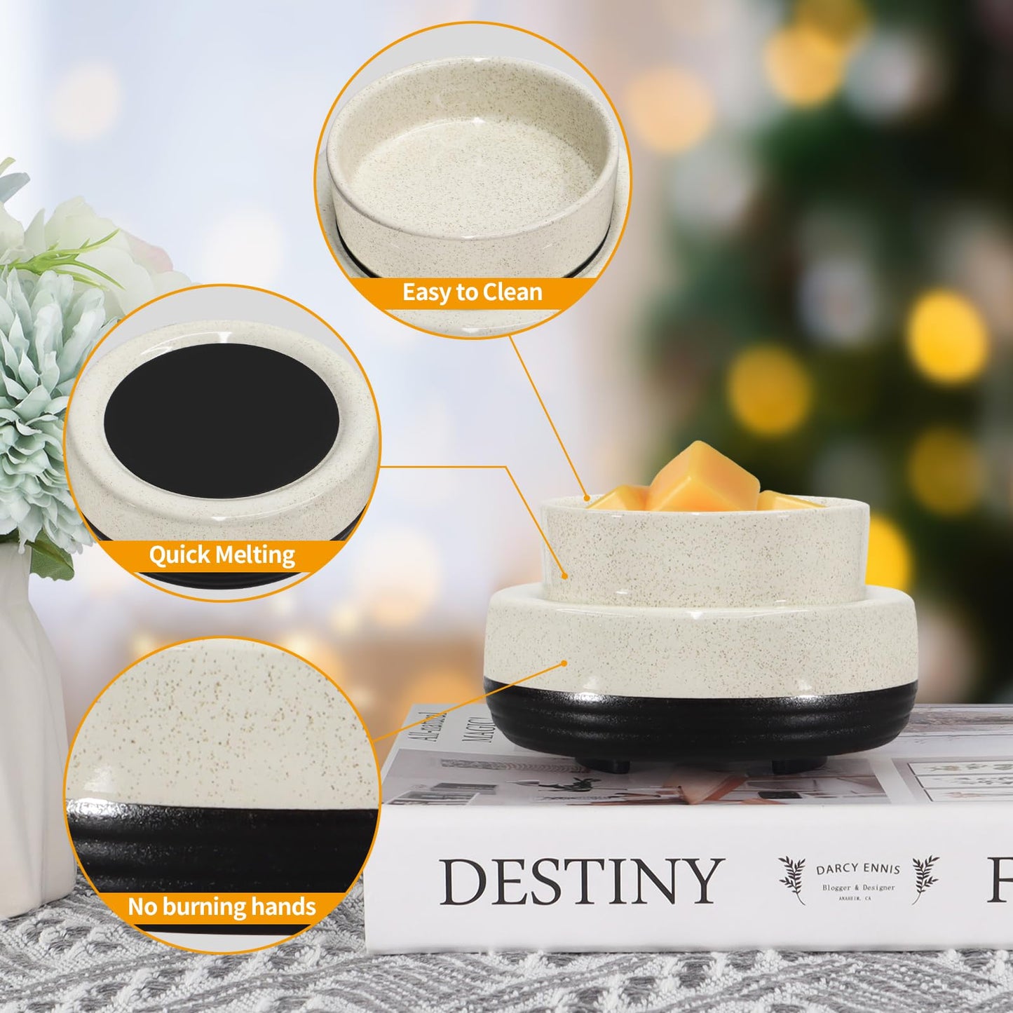 copinpin Wax Melts Warmer, Ceramic Candle Melter Melting Wax 3-in-1 Oil Burner Electric Fits Yankee Large Jar, Scented Candle Holder for Home Decor Gifts for Mom Grandma Women Girls