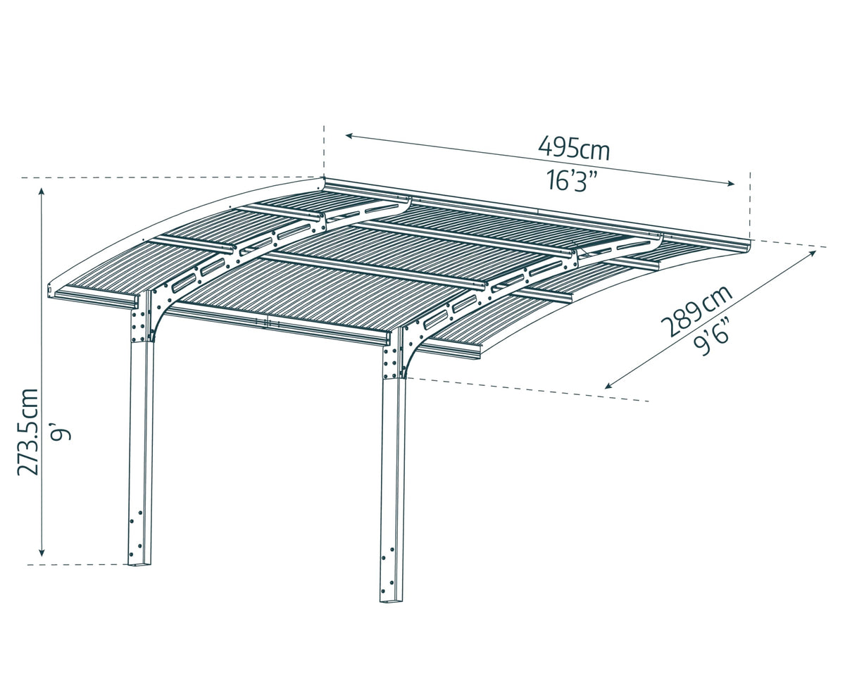 Palram - Canopia Arizona 10 Ft. x 16 Ft. x 9 Ft. Wing Single Carport Aluminum Metal Frame and Polycarbonate Panels Car Port for Outdoor Driveway Car, Truck, RV, Trailer, Boat Storage (Wave Gray)