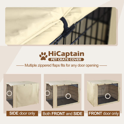 HiCaptain Polyester Dog Crate Cover - Durable Windproof Pet Kennel Cover for Wire Crate Indoor Outdoor Protection (36 inches, Light Tan)