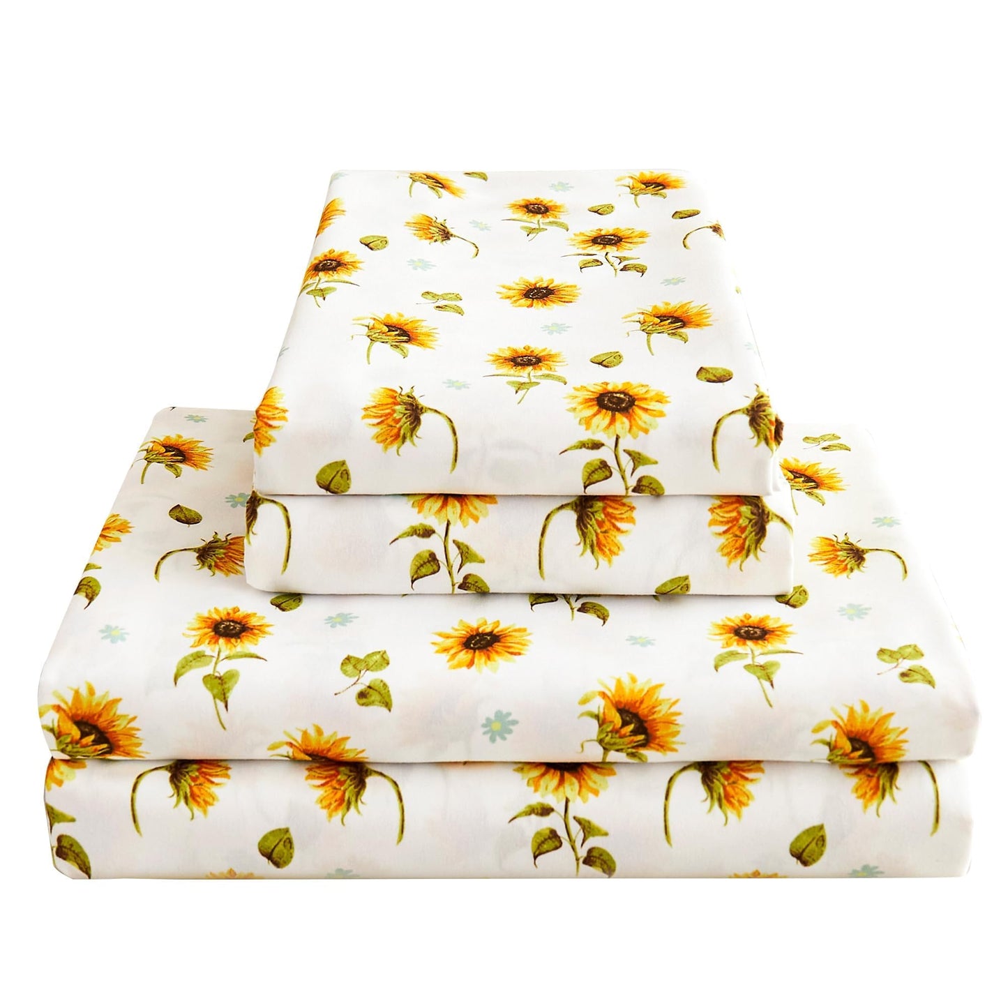 Softan Yellow Floral Sheet Set King, Sunflower Printed Bed Sheets King, Brushed Microfiber Fitted Sheet with 15" Deep Pocket & Non-Slip Straps, Yellow Flower Patterned Sheet & Pillowcase Sets
