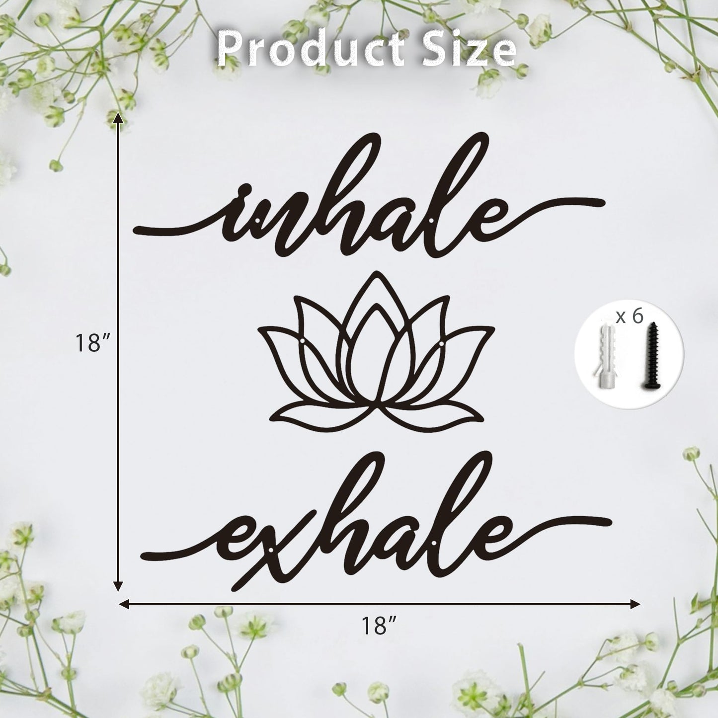 Inhale Exhale Wall Art Meditation Room Zen Wakk Decor Black Metal Yoga Sign Decorative Spiritual Decor for Living Room Bedroom Shelf