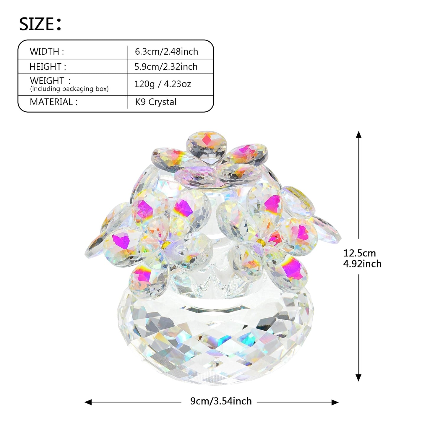 RONGK Kristo Crystal Cherry Blossom Figurine Glass Flower Bouquet Collectibles Decor for Wedding Anniversary Tabletop Centerpieces