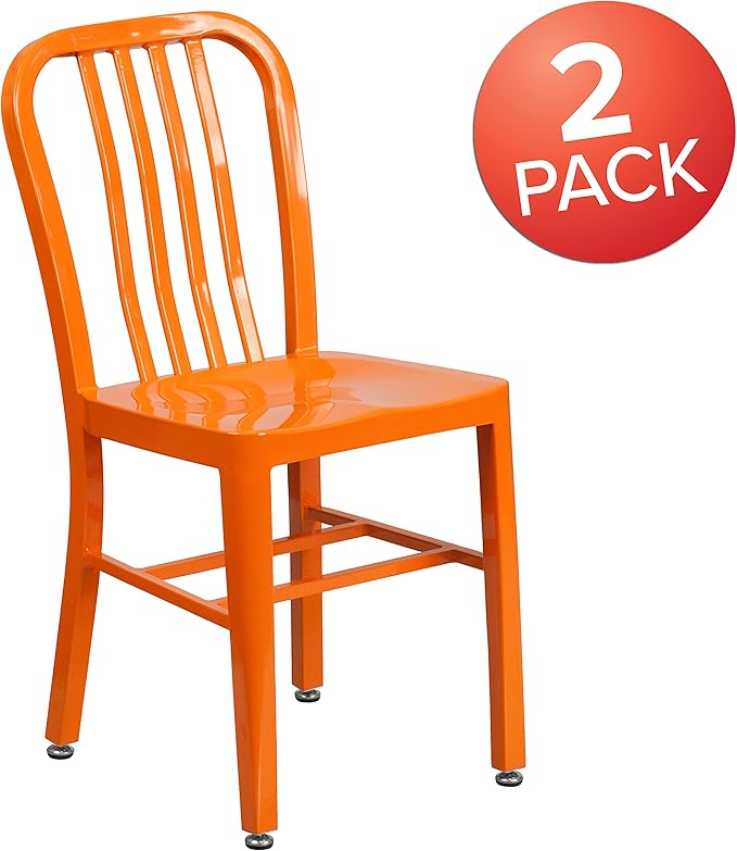 Flash Furniture Gael Commercial Grade 2 Pack Orange Metal Indoor-Outdoor Chair