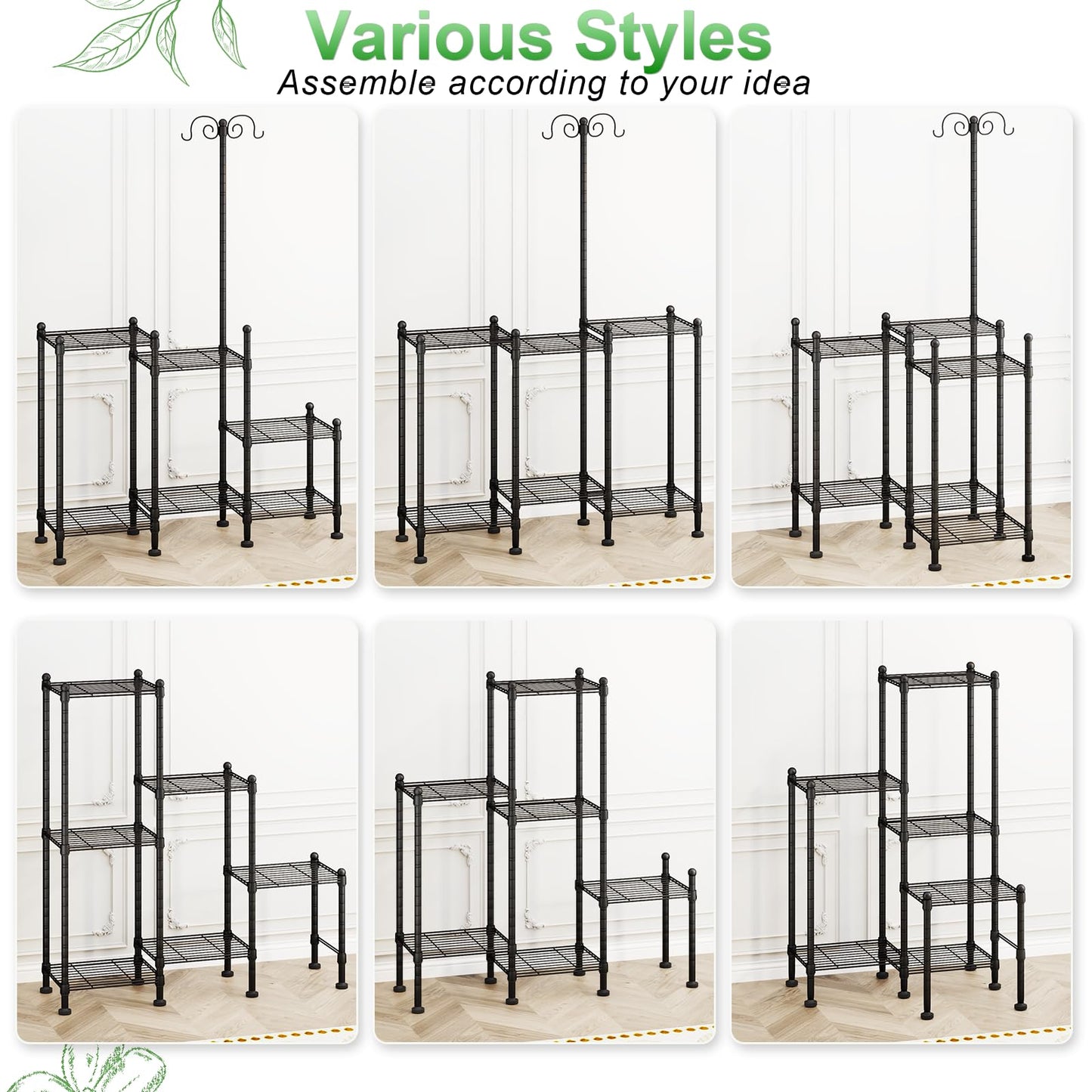 CYXPHION Plant Stand Indoor Outdoor, Heavy Duty Metal Waterproof 6 Tiered Plant Shelf for Multiple Flower Planter Holder Rack, Black - C6