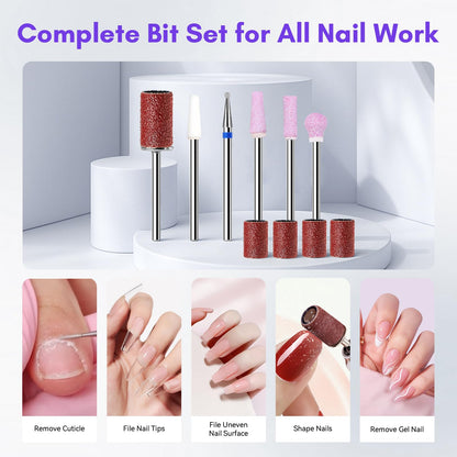 Makartt Nail Drill Professional: 60W 35000RPM Electric Nail File with Coreless Motor, 2 in 1 Desktop & Portable, Drill Bits and LCD Display for Acrylic Gel Nails, Nouvella Pink