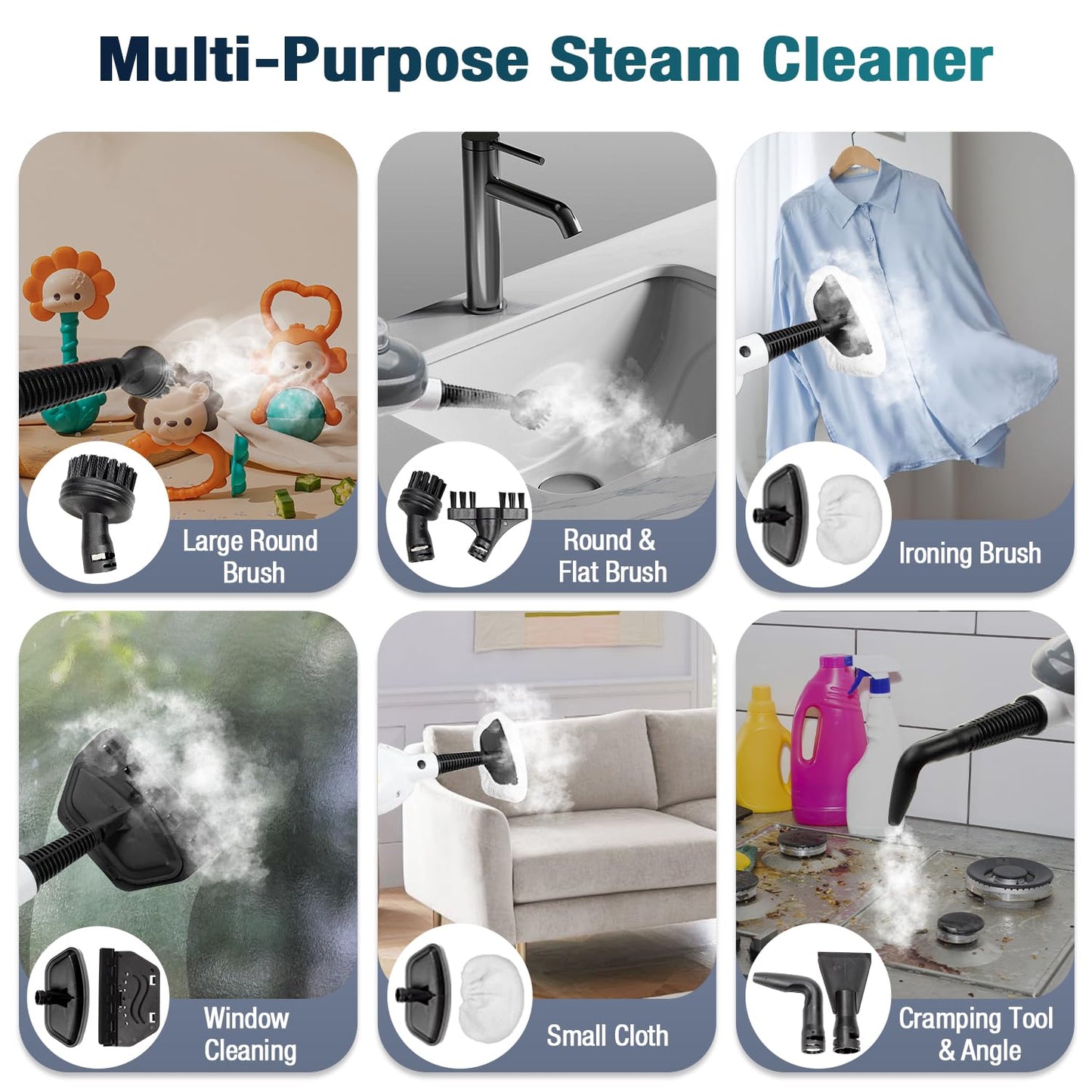 Steam Mop - 11-in-1 Steam Cleaner for Home with 15.2 OZ Water Tank & 23FT Power Cord, Detachable Steam Mops for Floor Cleaning MultiPurpose Steamer for Hardwood, Tile, Furniture with 11 Accessories