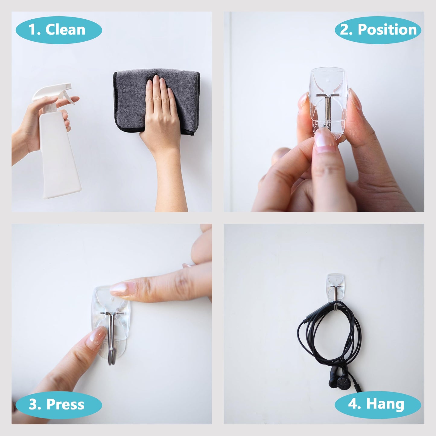 MOVELYST Medium Clear Wall Hooks, 36 Hooks+48 Removable Strips, Wire Hooks with Adhesive Strips Damage-Free, Utility Hooks Heavy Duty, No Tools Wall Hooks for Hanging, Value Pack